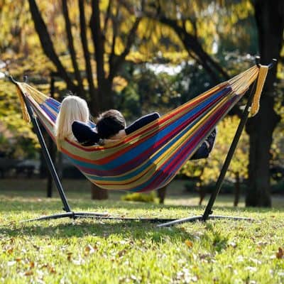 Vivere Double Cotton Hammock In Use Vivere Double Cotton Hammock In Use